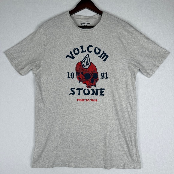 Volcom T Shirt Mens XL Heather Short Sleeve Skull Stone True to This Skater - Picture 1 of 6